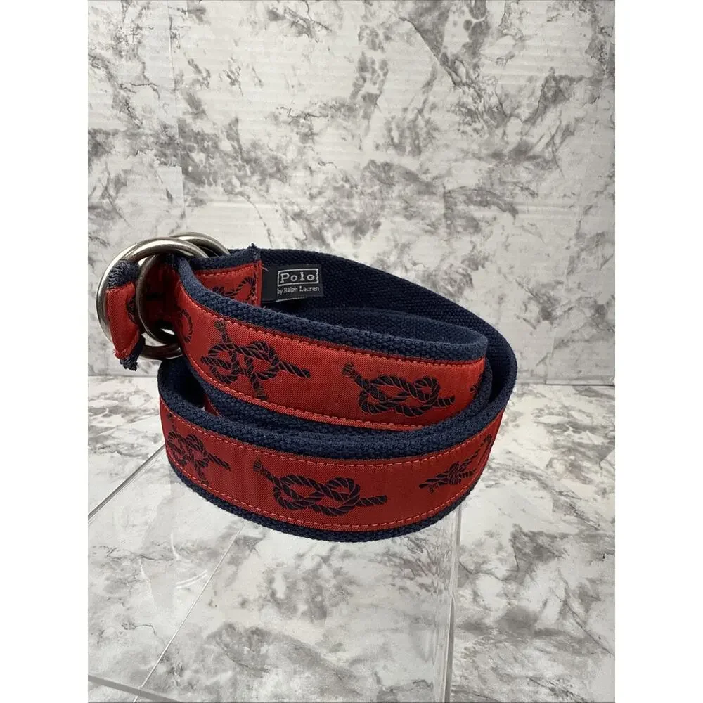 Polo Ralph Lauren Vintage O Ring Nautical‎ Knots Sailing Blet One Size Red Navy